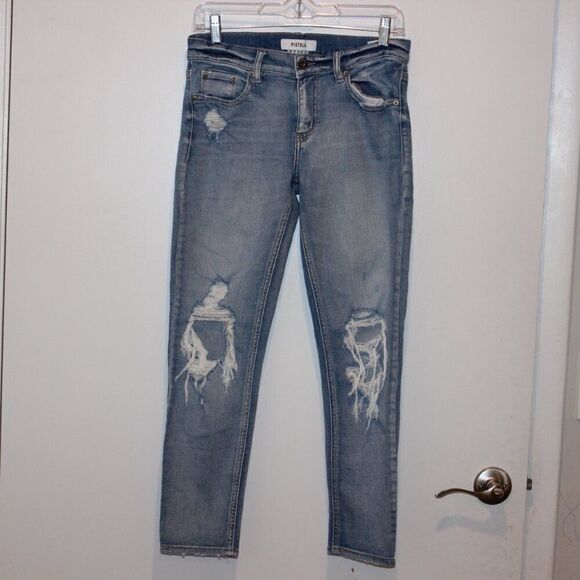pistola Blue high-Rise Destructed Straight Leg Jeans Women's Size 26 - Picture 12 of 12